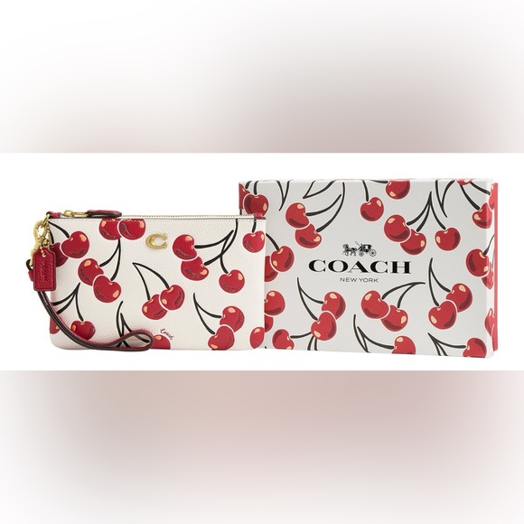 Coach Handbags - COACH Chalk Leather Cherry Embossed Wristlet in Gift Box